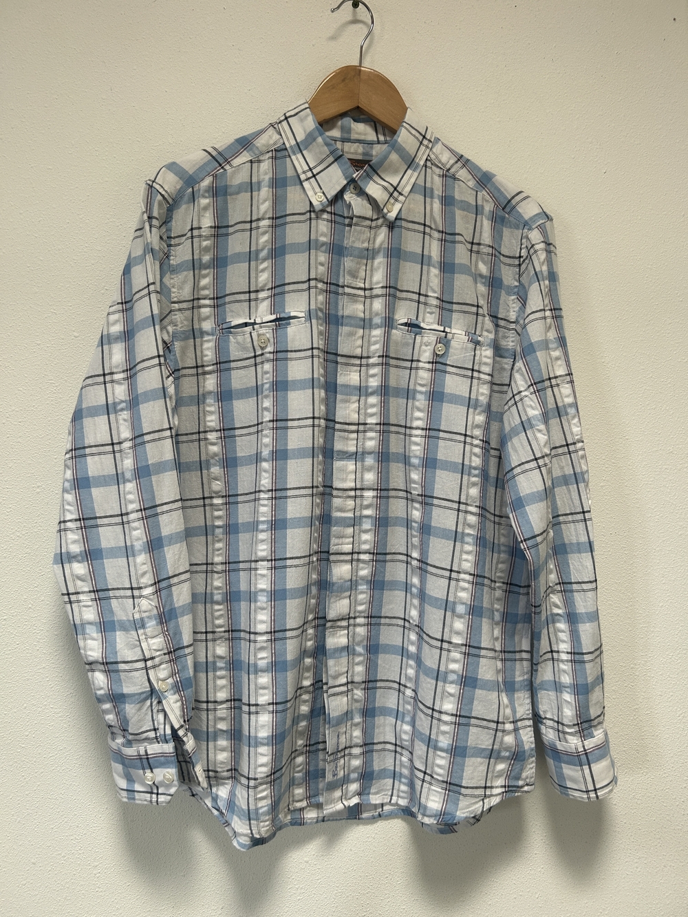 Ben Sherman Light Blue and White Plaid Button-Down Shirt